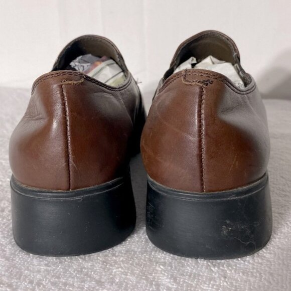 Vintage B.U.M. Equipment Brown Leather Rounded Square Toe Chunky Heel Loafer 6.5 - Picture 5 of 12